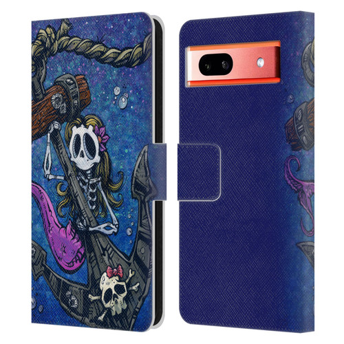 David Lozeau Colourful Grunge Mermaid Anchor Leather Book Wallet Case Cover For Google Pixel 7a