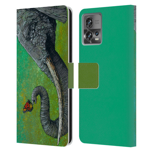 David Lozeau Colourful Grunge The Elephant Leather Book Wallet Case Cover For Motorola Moto Edge 30 Fusion