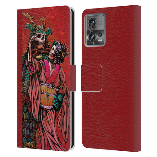 David Lozeau Colourful Art Samurai And Geisha Leather Book Wallet Case Cover For Motorola Moto Edge 30 Fusion