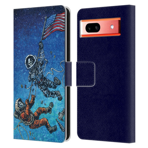 David Lozeau Skeleton Grunge Astronaut Battle Leather Book Wallet Case Cover For Google Pixel 7a