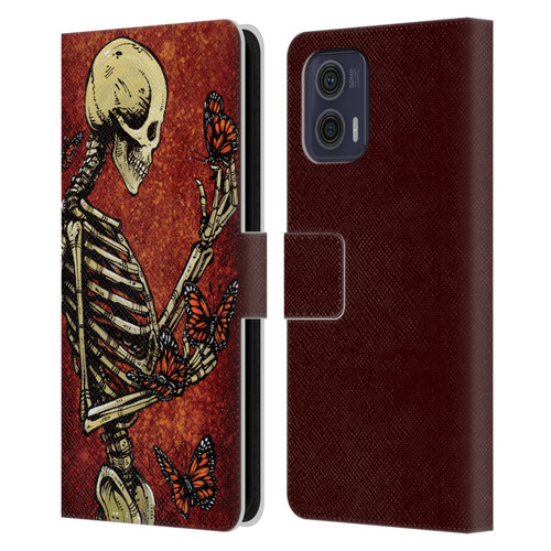 David Lozeau Skeleton Grunge Butterflies Leather Book Wallet Case Cover For Motorola Moto G73 5G