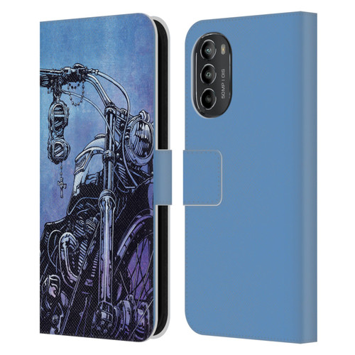 David Lozeau Skeleton Grunge Motorcycle Leather Book Wallet Case Cover For Motorola Moto G82 5G