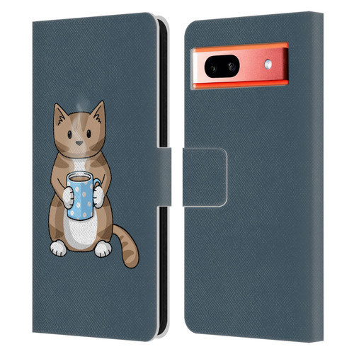 Beth Wilson Doodlecats Coffee Drinking Leather Book Wallet Case Cover For Google Pixel 7a