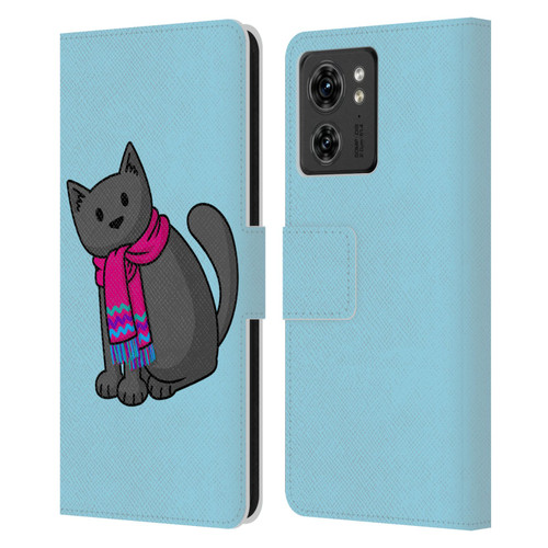 Beth Wilson Doodlecats Cold In A Scarf Leather Book Wallet Case Cover For Motorola Moto Edge 40