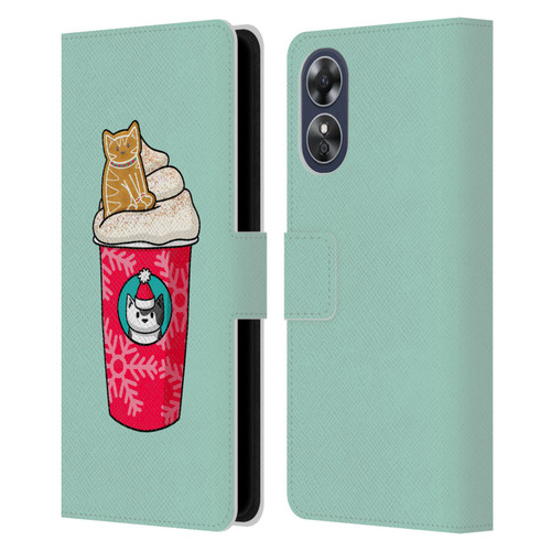 Beth Wilson Doodlecats Gingerbread Latte Leather Book Wallet Case Cover For OPPO A17