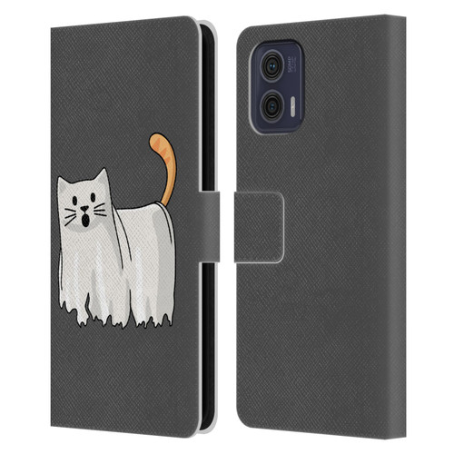Beth Wilson Doodle Cats 2 Halloween Ghost Leather Book Wallet Case Cover For Motorola Moto G73 5G