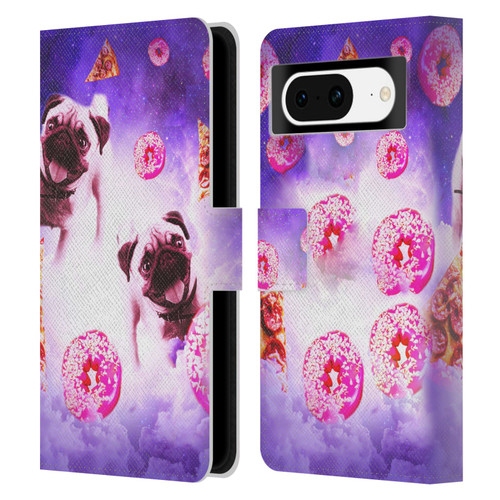 Random Galaxy Mixed Designs Pugs Pizza & Donut Leather Book Wallet Case Cover For Google Pixel 8