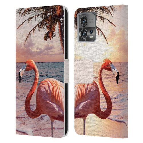 Random Galaxy Mixed Designs Flamingos & Palm Trees Leather Book Wallet Case Cover For Motorola Moto Edge 30 Fusion