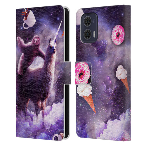 Random Galaxy Mixed Designs Sloth Riding Unicorn Leather Book Wallet Case Cover For Motorola Moto G73 5G