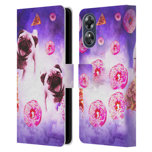 Random Galaxy Mixed Designs Pugs Pizza & Donut Leather Book Wallet Case Cover For OPPO A17