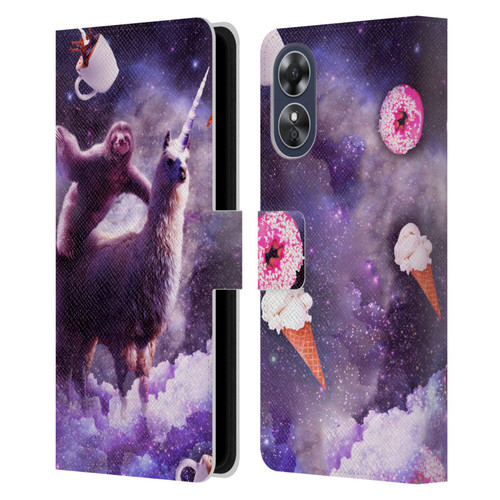 Random Galaxy Mixed Designs Sloth Riding Unicorn Leather Book Wallet Case Cover For OPPO A17