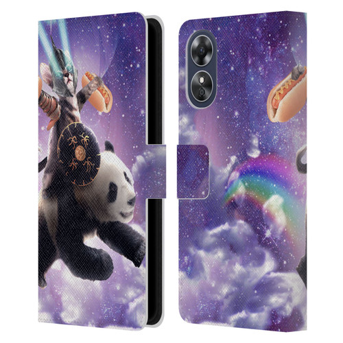 Random Galaxy Mixed Designs Warrior Cat Riding Panda Leather Book Wallet Case Cover For OPPO A17