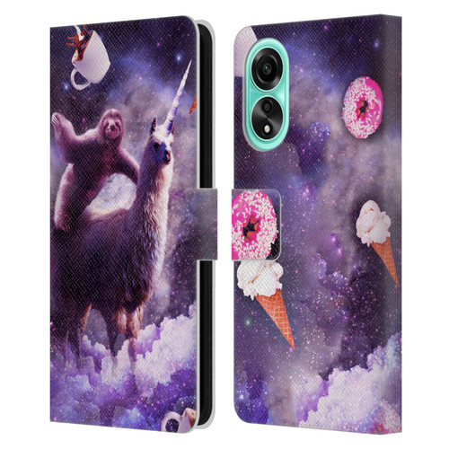 Random Galaxy Mixed Designs Sloth Riding Unicorn Leather Book Wallet Case Cover For OPPO A78 4G