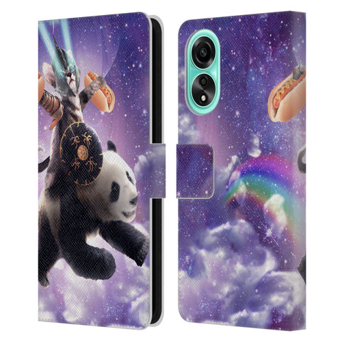 Random Galaxy Mixed Designs Warrior Cat Riding Panda Leather Book Wallet Case Cover For OPPO A78 4G