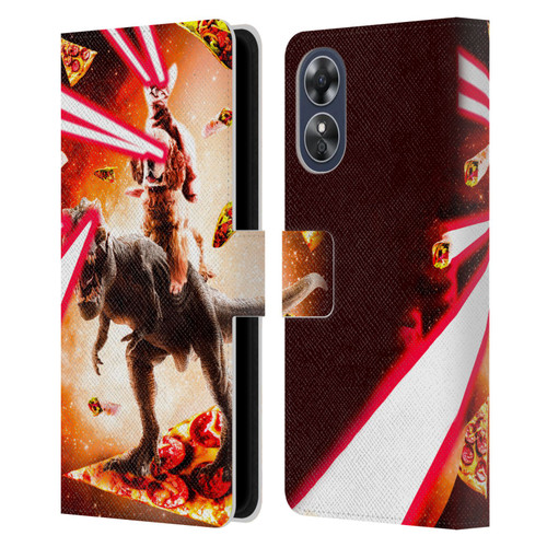Random Galaxy Space Cat Dinosaur & Dog Lazer Eye Leather Book Wallet Case Cover For OPPO A17