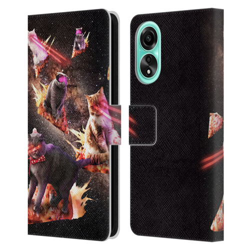 Random Galaxy Space Cat Fire Pizza Leather Book Wallet Case Cover For OPPO A78 4G