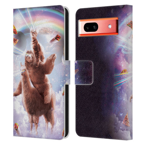 Random Galaxy Space Llama Sloth & Cat Lazer Eyes Leather Book Wallet Case Cover For Google Pixel 7a