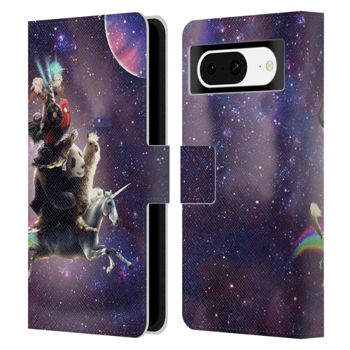 Random Galaxy Space Llama Unicorn Space Ride Leather Book Wallet Case Cover For Google Pixel 8