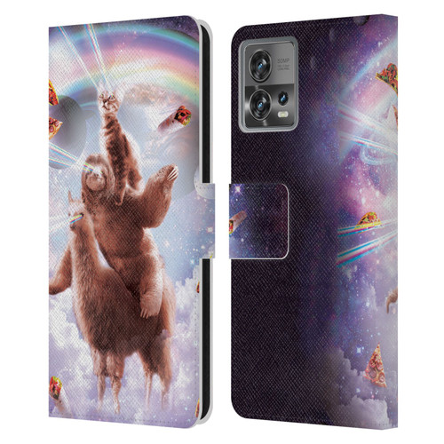 Random Galaxy Space Llama Sloth & Cat Lazer Eyes Leather Book Wallet Case Cover For Motorola Moto Edge 30 Fusion