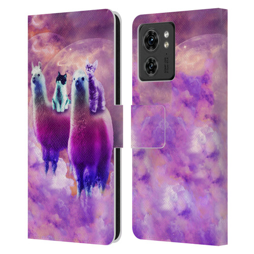 Random Galaxy Space Llama Kitty & Cat Leather Book Wallet Case Cover For Motorola Moto Edge 40