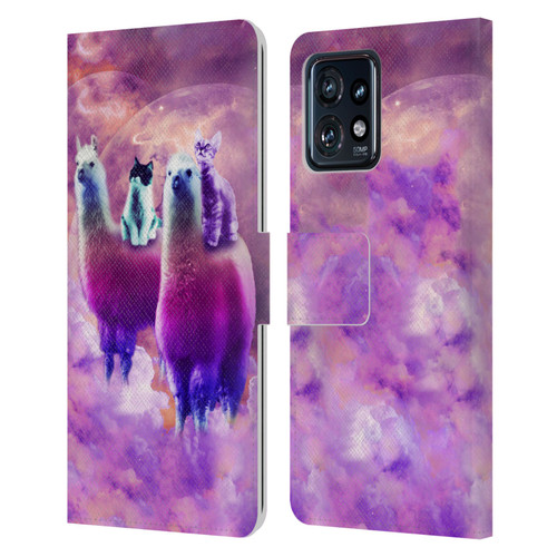 Random Galaxy Space Llama Kitty & Cat Leather Book Wallet Case Cover For Motorola Moto Edge 40 Pro