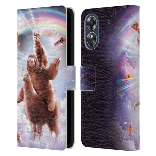 Random Galaxy Space Llama Sloth & Cat Lazer Eyes Leather Book Wallet Case Cover For OPPO A17