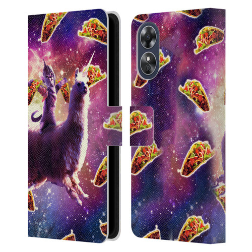 Random Galaxy Space Llama Warrior Cat & Tacos Leather Book Wallet Case Cover For OPPO A17