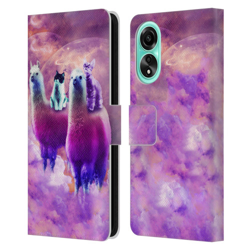 Random Galaxy Space Llama Kitty & Cat Leather Book Wallet Case Cover For OPPO A78 4G