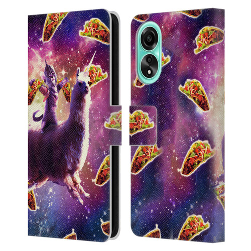 Random Galaxy Space Llama Warrior Cat & Tacos Leather Book Wallet Case Cover For OPPO A78 4G
