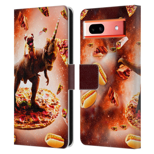 Random Galaxy Space Pizza Ride Pug & Dinosaur Unicorn Leather Book Wallet Case Cover For Google Pixel 7a