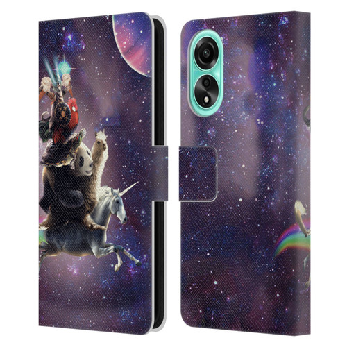 Random Galaxy Space Llama Unicorn Space Ride Leather Book Wallet Case Cover For OPPO A78 5G