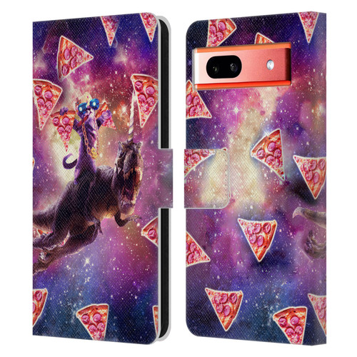 Random Galaxy Space Pizza Ride Thug Cat & Dinosaur Unicorn Leather Book Wallet Case Cover For Google Pixel 7a