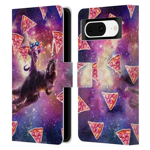 Random Galaxy Space Pizza Ride Thug Cat & Dinosaur Unicorn Leather Book Wallet Case Cover For Google Pixel 8