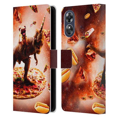 Random Galaxy Space Pizza Ride Pug & Dinosaur Unicorn Leather Book Wallet Case Cover For OPPO A17