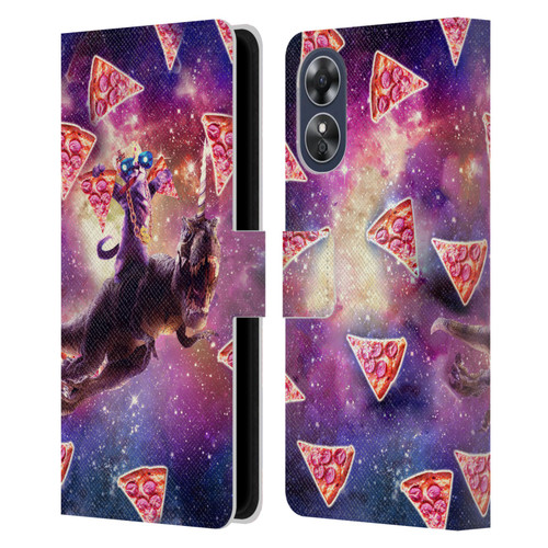 Random Galaxy Space Pizza Ride Thug Cat & Dinosaur Unicorn Leather Book Wallet Case Cover For OPPO A17