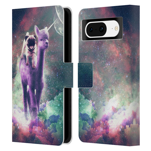 Random Galaxy Space Unicorn Ride Pug Riding Llama Leather Book Wallet Case Cover For Google Pixel 8