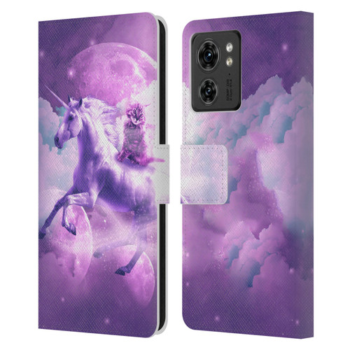 Random Galaxy Space Unicorn Ride Purple Galaxy Cat Leather Book Wallet Case Cover For Motorola Moto Edge 40