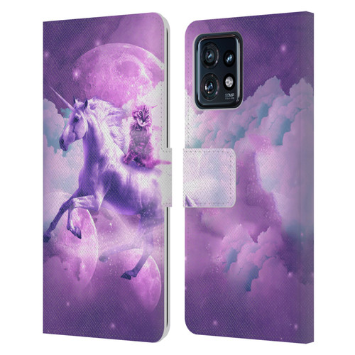 Random Galaxy Space Unicorn Ride Purple Galaxy Cat Leather Book Wallet Case Cover For Motorola Moto Edge 40 Pro