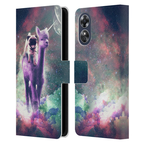 Random Galaxy Space Unicorn Ride Pug Riding Llama Leather Book Wallet Case Cover For OPPO A17