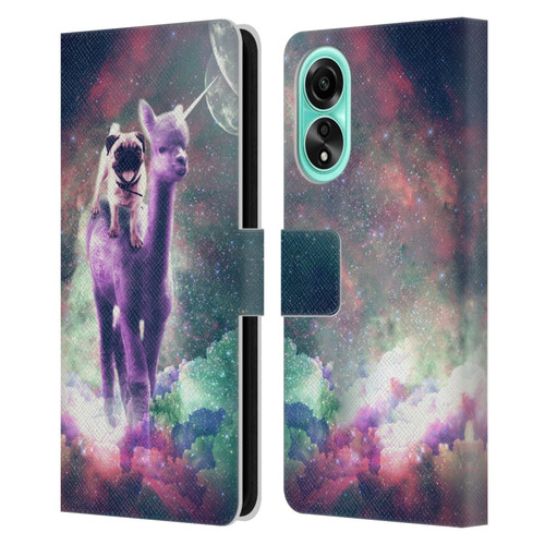 Random Galaxy Space Unicorn Ride Pug Riding Llama Leather Book Wallet Case Cover For OPPO A78 5G