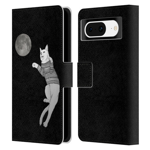 Barruf Animals Cat-ch The Moon Leather Book Wallet Case Cover For Google Pixel 8