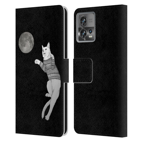 Barruf Animals Cat-ch The Moon Leather Book Wallet Case Cover For Motorola Moto Edge 30 Fusion