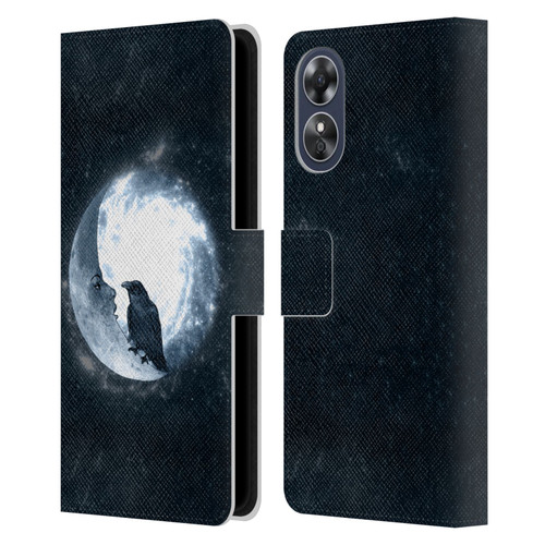 Barruf Animals Crow and Its Moon Leather Book Wallet Case Cover For OPPO A17