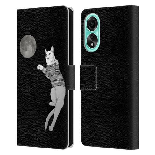 Barruf Animals Cat-ch The Moon Leather Book Wallet Case Cover For OPPO A78 4G