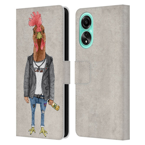 Barruf Animals Punk Rooster Leather Book Wallet Case Cover For OPPO A78 4G