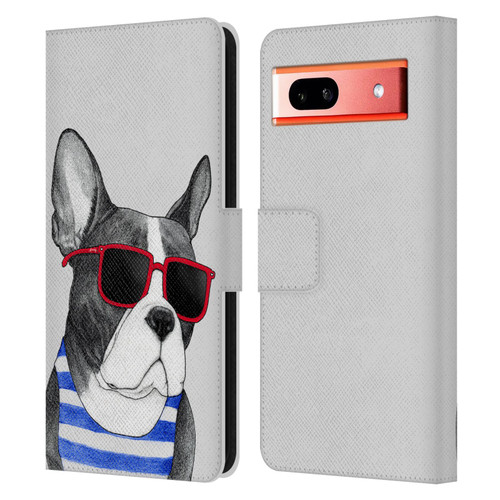 Barruf Dogs Frenchie Summer Style Leather Book Wallet Case Cover For Google Pixel 7a