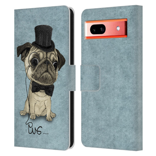 Barruf Dogs Gentle Pug Leather Book Wallet Case Cover For Google Pixel 7a