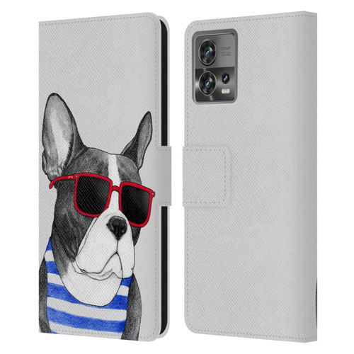 Barruf Dogs Frenchie Summer Style Leather Book Wallet Case Cover For Motorola Moto Edge 30 Fusion