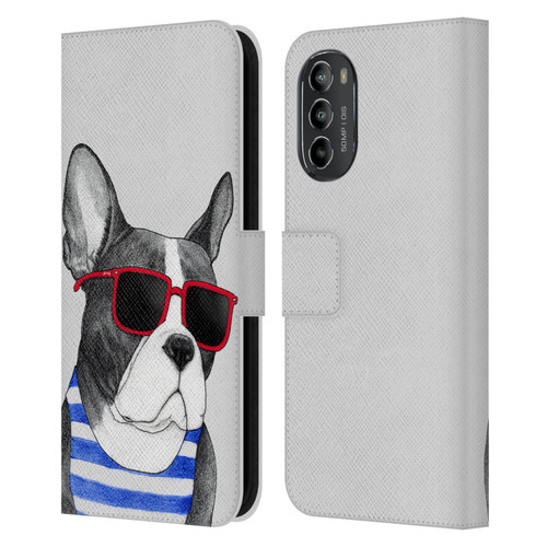 Barruf Dogs Frenchie Summer Style Leather Book Wallet Case Cover For Motorola Moto G82 5G