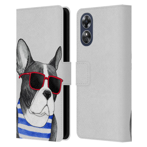 Barruf Dogs Frenchie Summer Style Leather Book Wallet Case Cover For OPPO A17